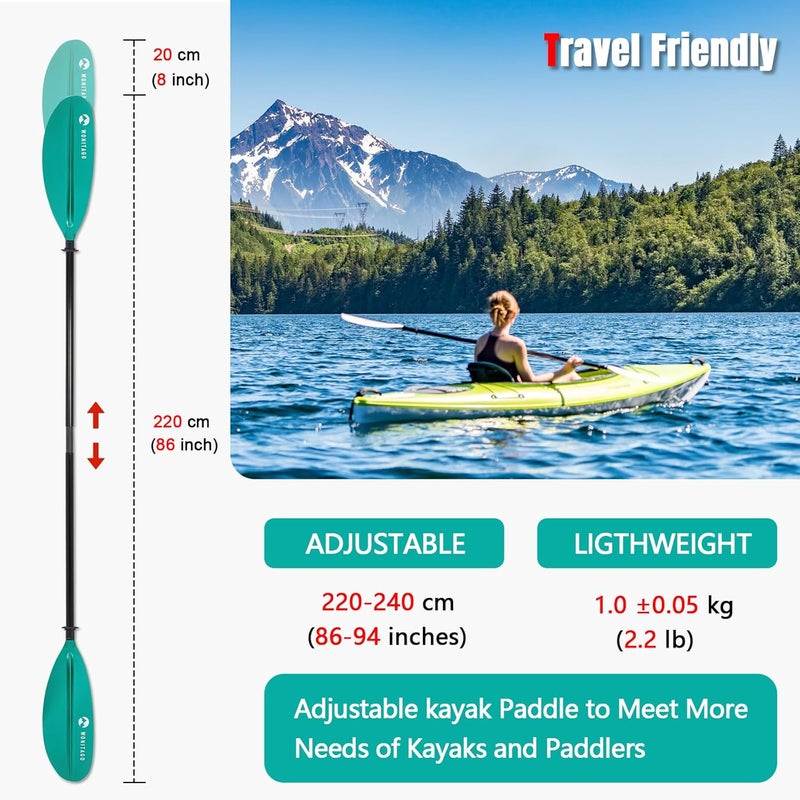 WONITAGO Kayak Paddles with Fiberglass Shaft and Reinforced PP Blade, Floating Adjustable Kayaking Oars, 3 Piece, 220-240 cm/86-94 Inches, 240-260 cm/94-102 Inches - Image 5